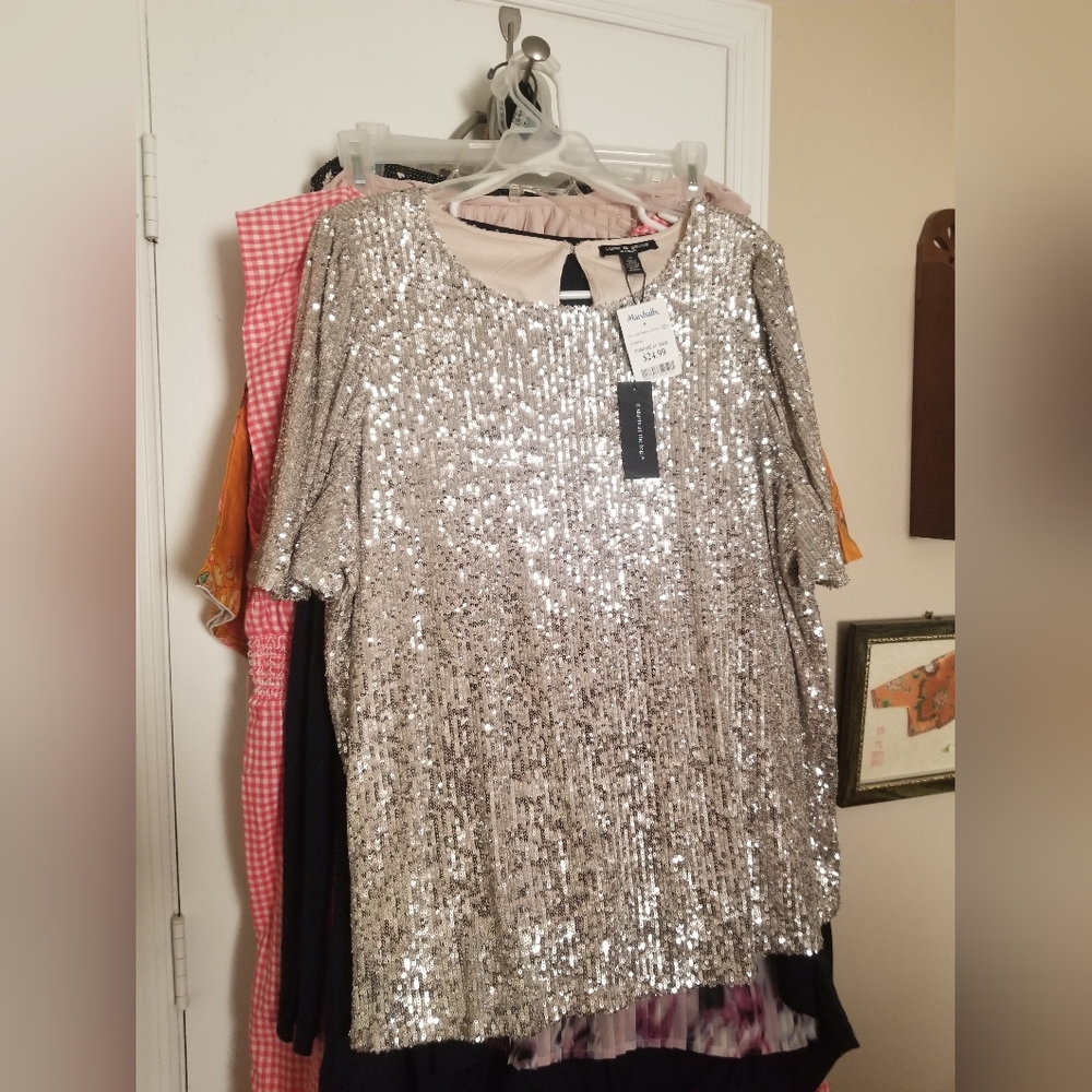 Short Sleeve Silver Sequin Shirt